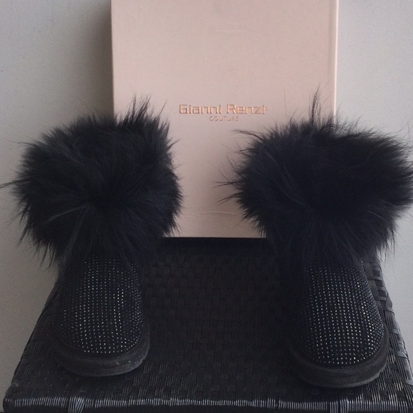 GIANNI RENZI COUTURE Black Suede And Real Fur Ankle Boots Size 7. - Picture 3 of 9